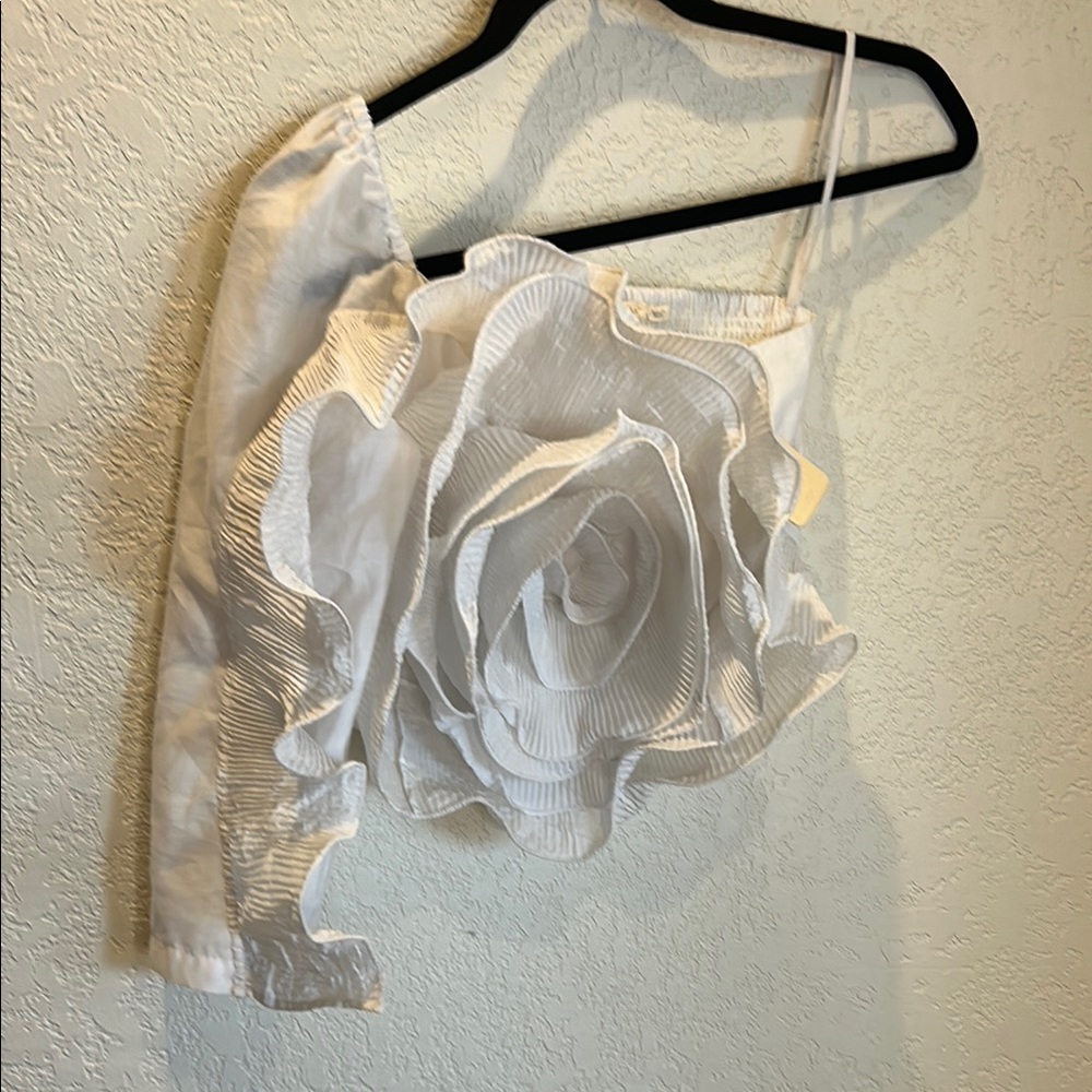 Anthropologie White Ruffled Floral Blouse